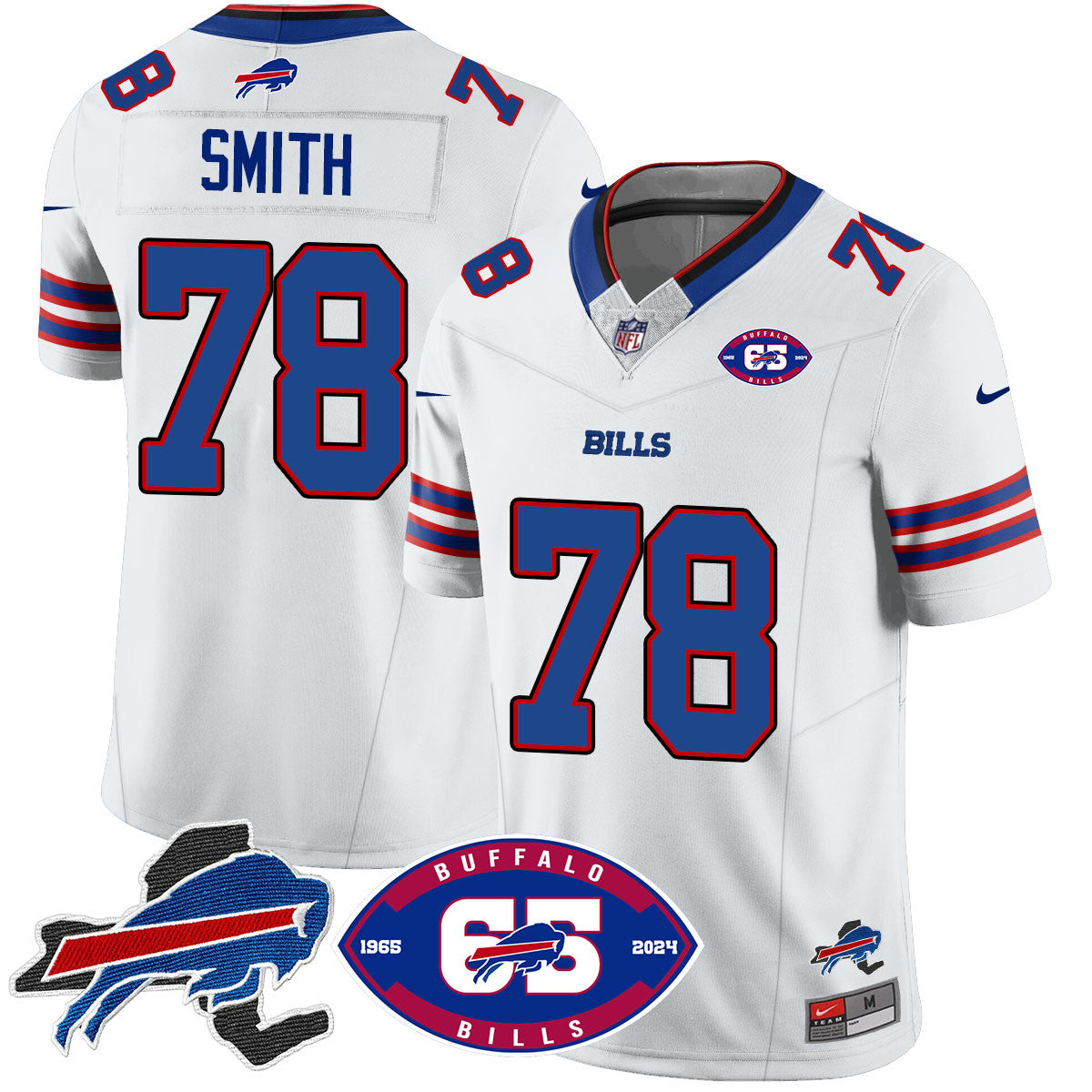 Bills 1959 – 2024 – The Bills Jersey – All Stitched – Bruce Smith – 78 – White Jersey
