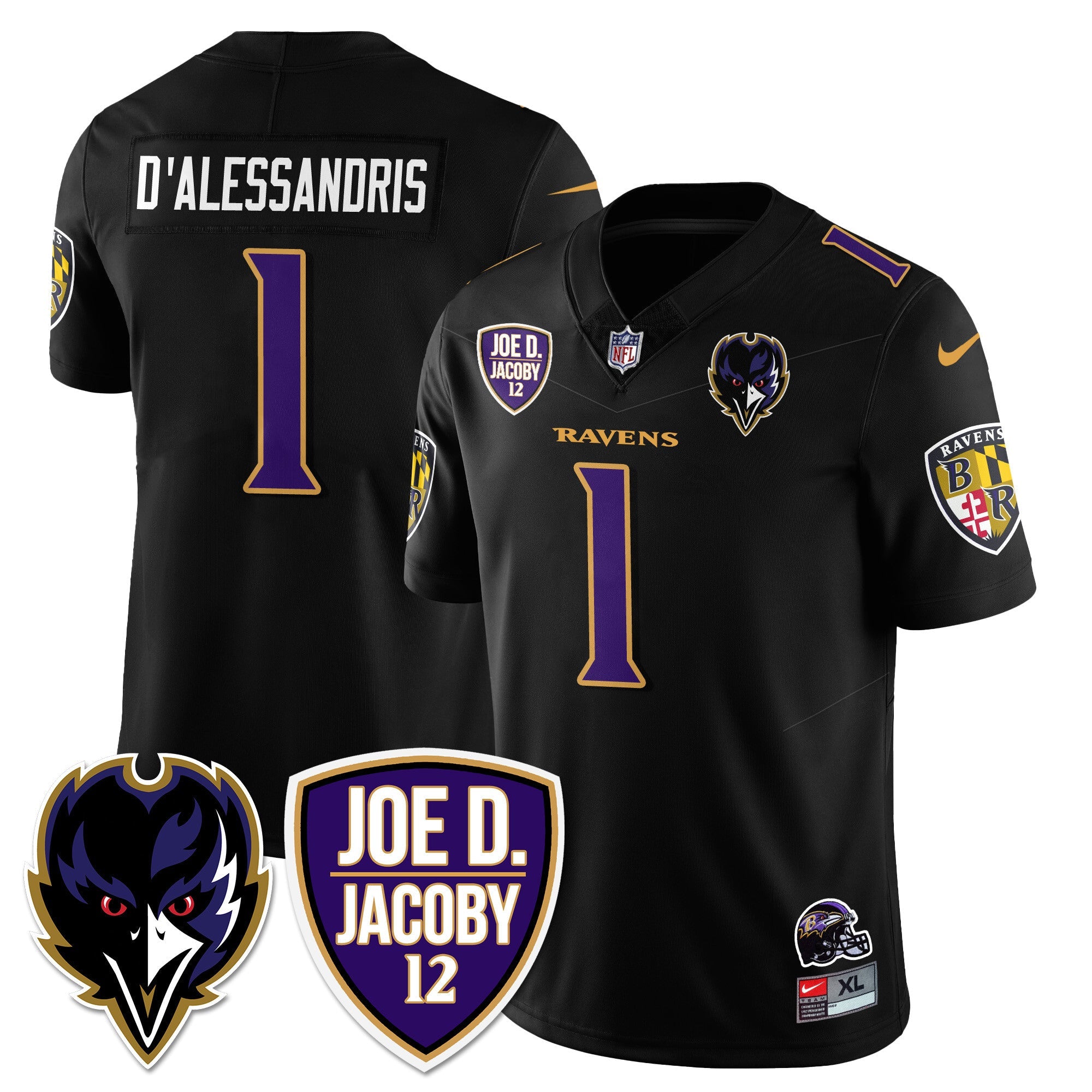 Ravens Purple Rising 2024 Vapor Limited Jersey – All Stitched – Black – Joe D’Alessandris Jersey
