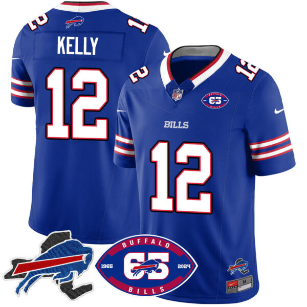 Bills 1959 – 2024 – The Bills Jersey – All Stitched – Jim Kelly – 12 – Royal Jersey