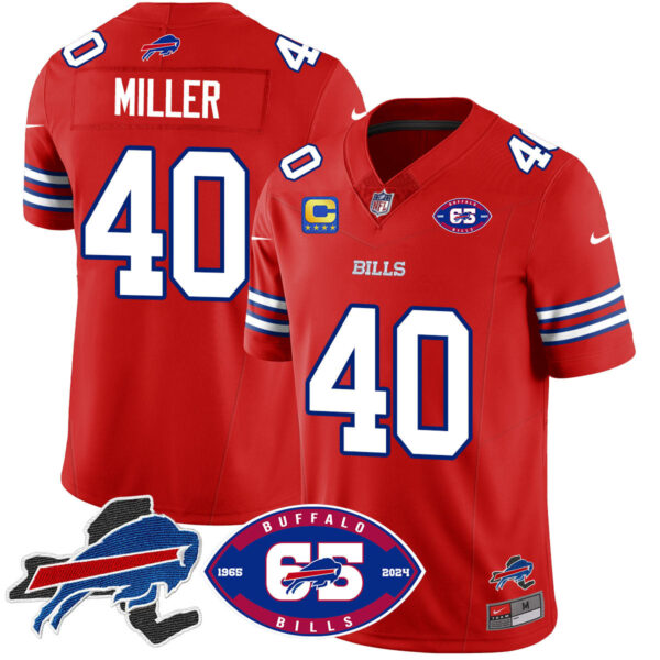 Bills 1959 – 2024 – The Bills Jersey – All Stitched – Von Miller – 40 – Red Jersey