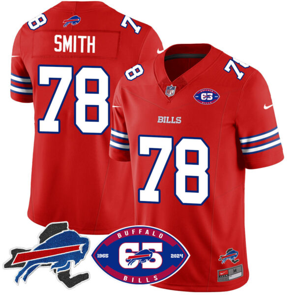 Bills 1959 – 2024 – The Bills Jersey – All Stitched – Bruce Smith – 78 – Red Jersey