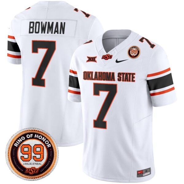 Oklahoma State Cowboys Leslie O’neal Patch Vapor Limited Jersey – All Stitched – White – Alan Bowman Jersey