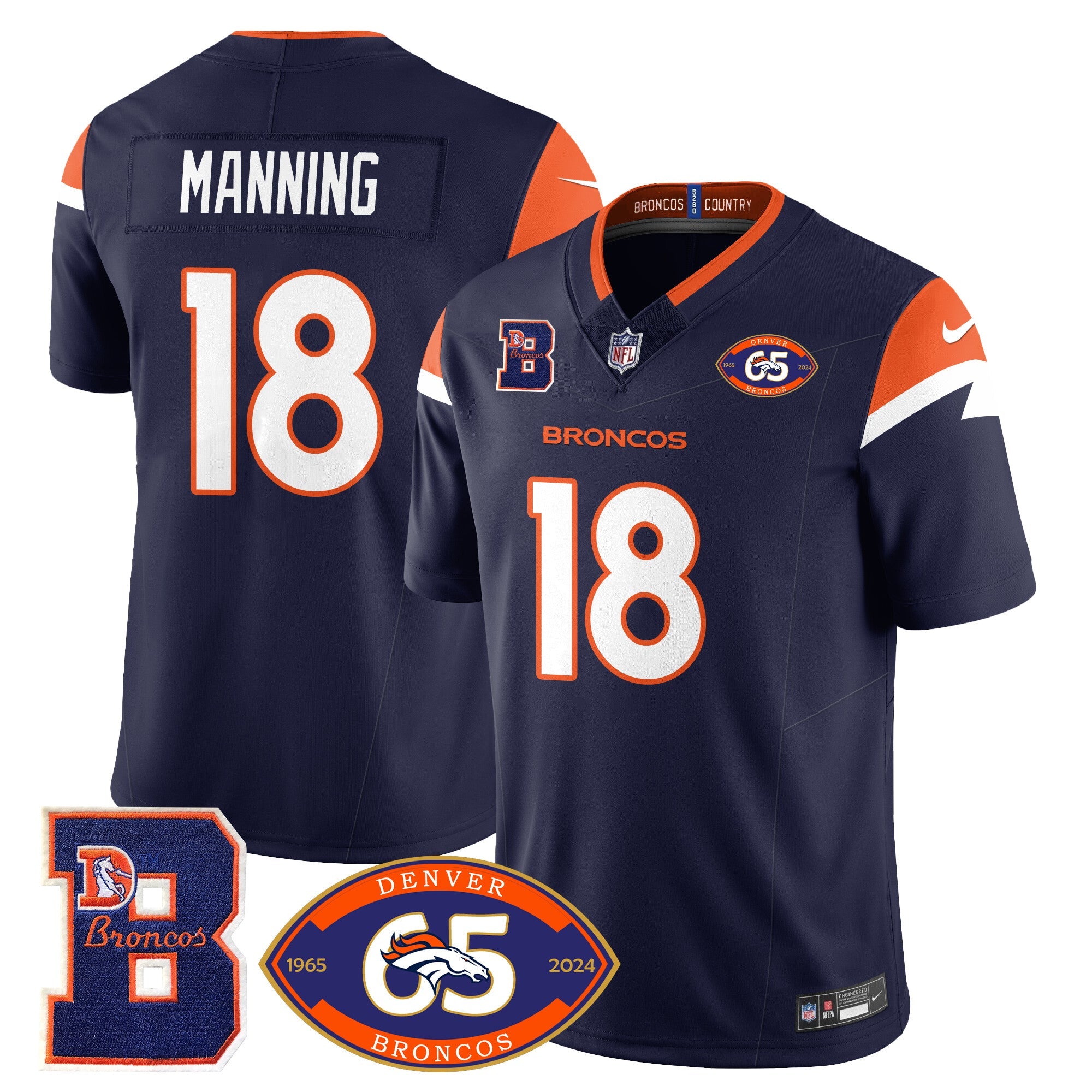 Broncos 1959-2024 Jersey – The Broncos Jersey – All Stitched – Peyton Manning – 18 – Navy Jersey