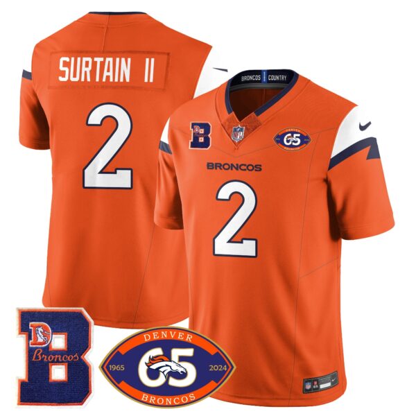 Broncos 1959-2024 Jersey – The Broncos Jersey – All Stitched – Patrick Surtain II – 2 – Orange Jersey