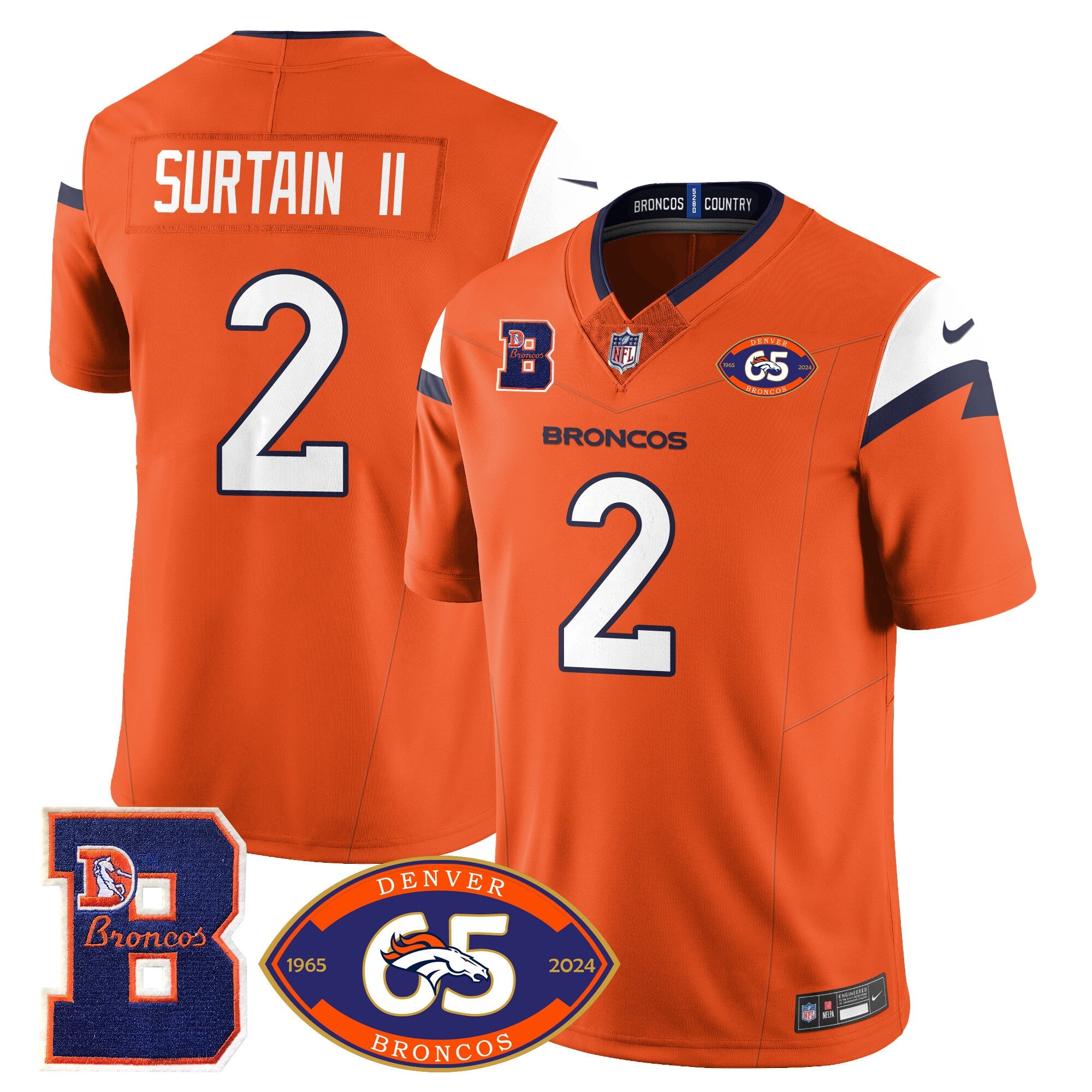 Broncos 1959-2024 Jersey – The Broncos Jersey – All Stitched – Patrick Surtain II – 2 – Orange Jersey