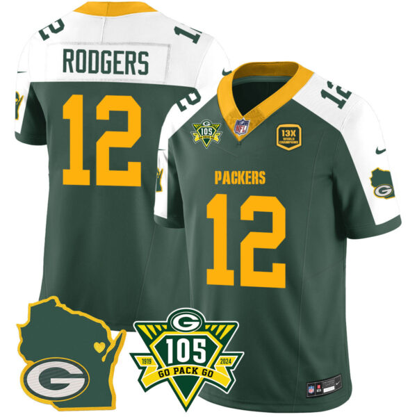 Packers 1919-2024 – The Packers Jersey – All Stitched – Aaron Rodgers – 12 – Alternate Jersey