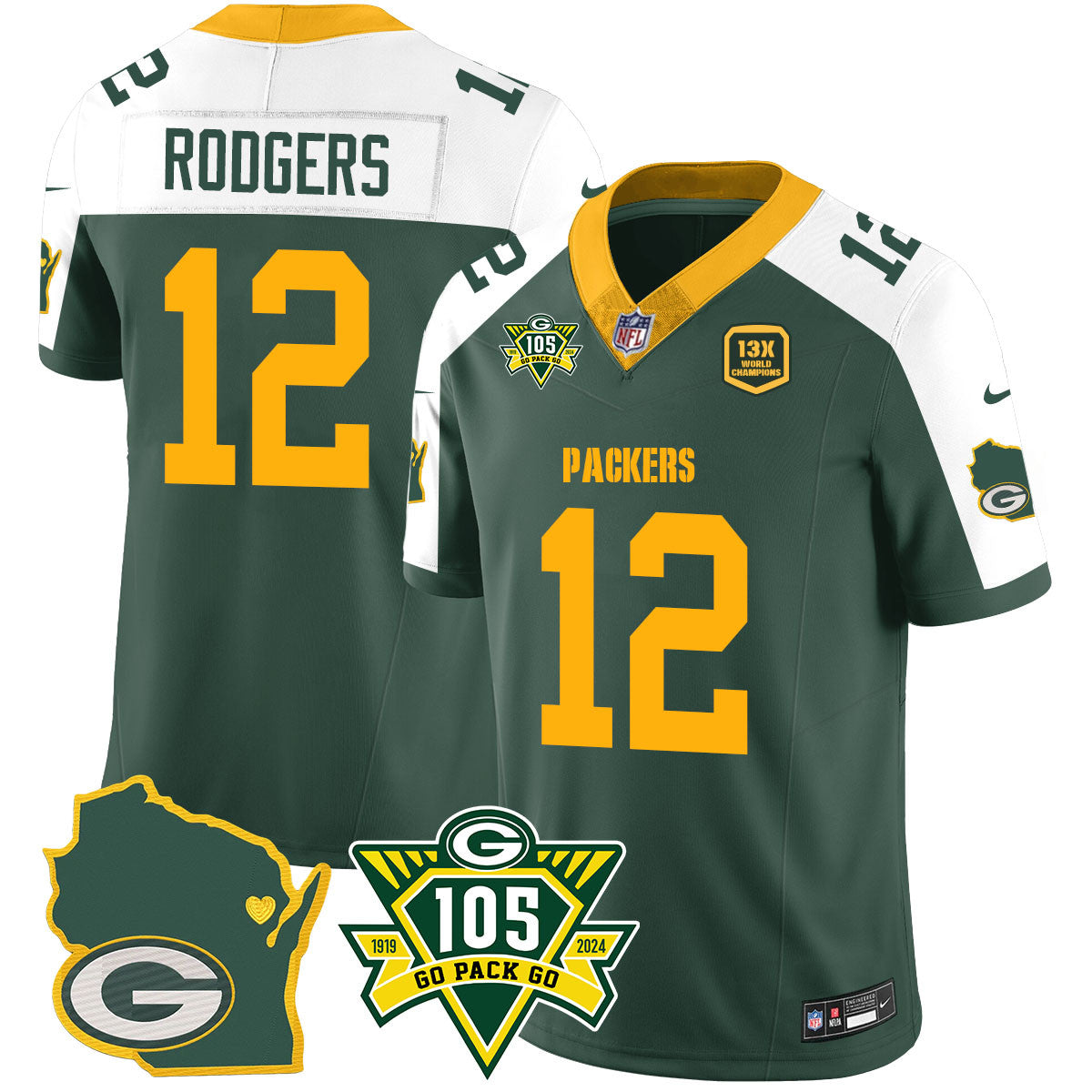 Packers 1919-2024 – The Packers Jersey – All Stitched – Aaron Rodgers – 12 – Alternate Jersey