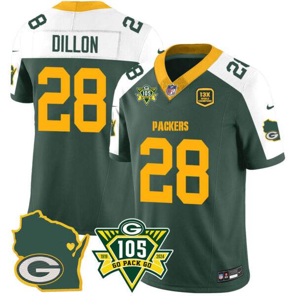 Packers 1919-2024 – The Packers Jersey – All Stitched – AJ Dillon – 28 – Alternate Jersey