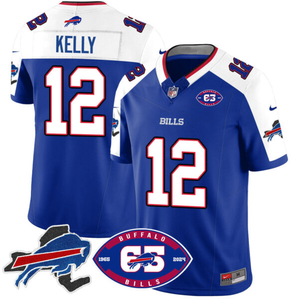 Bills 1959 – 2024 – The Bills Jersey – All Stitched – Jim Kelly – 12 – Royal Alternate Jersey