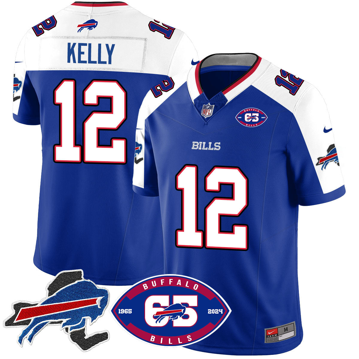 Bills 1959 – 2024 – The Bills Jersey – All Stitched – Jim Kelly – 12 – Royal Alternate Jersey