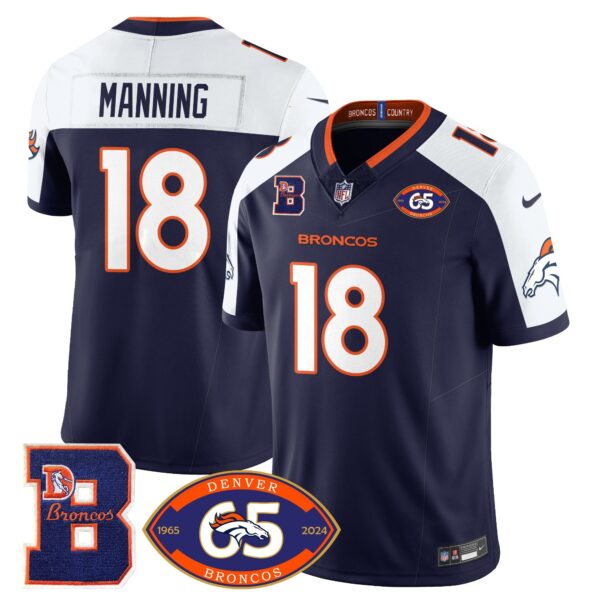 Broncos 1959-2024 Jersey – The Broncos Jersey – All Stitched – Peyton Manning – 18 – Navy Alternate Jersey