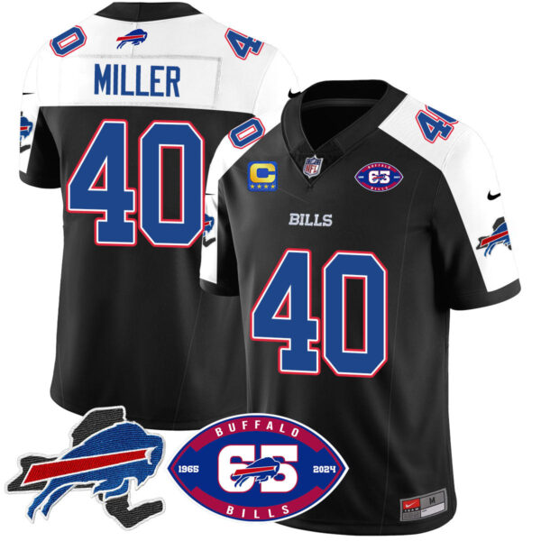 Bills 1959 – 2024 – The Bills Jersey – All Stitched – Von Miller – 40 – Black Alternate Jersey