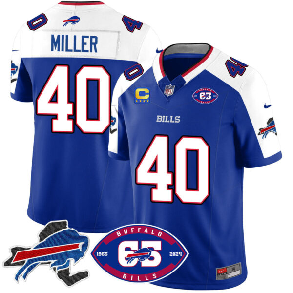Bills 1959 – 2024 – The Bills Jersey – All Stitched – Von Miller – 40 – Royal Alternate Jersey
