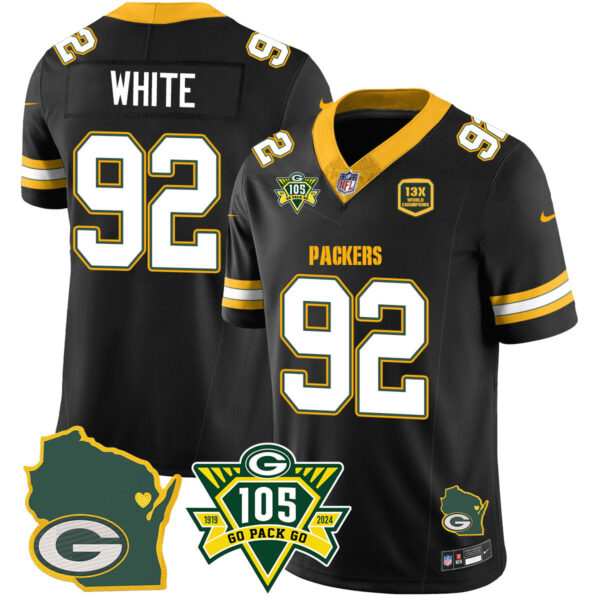 Packers 1919-2024 – The Packers Jersey – All Stitched – Reggie White – 92 – Black Jersey