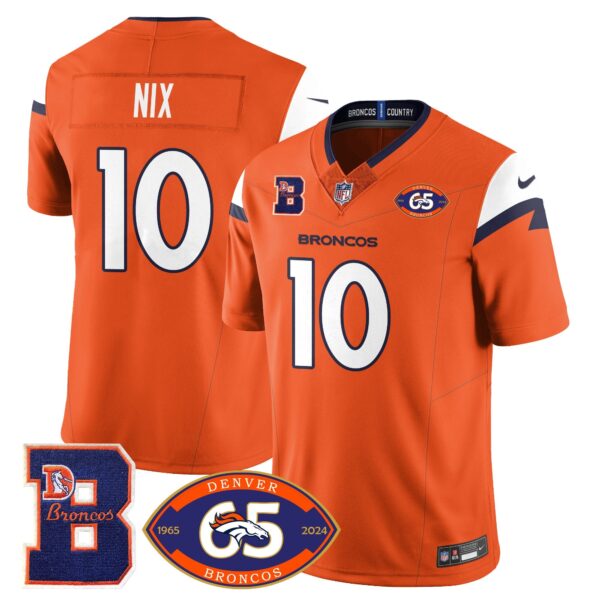 Broncos 1959-2024 Jersey – The Broncos Jersey – All Stitched – Bo Nix – 10 – Orange Jersey