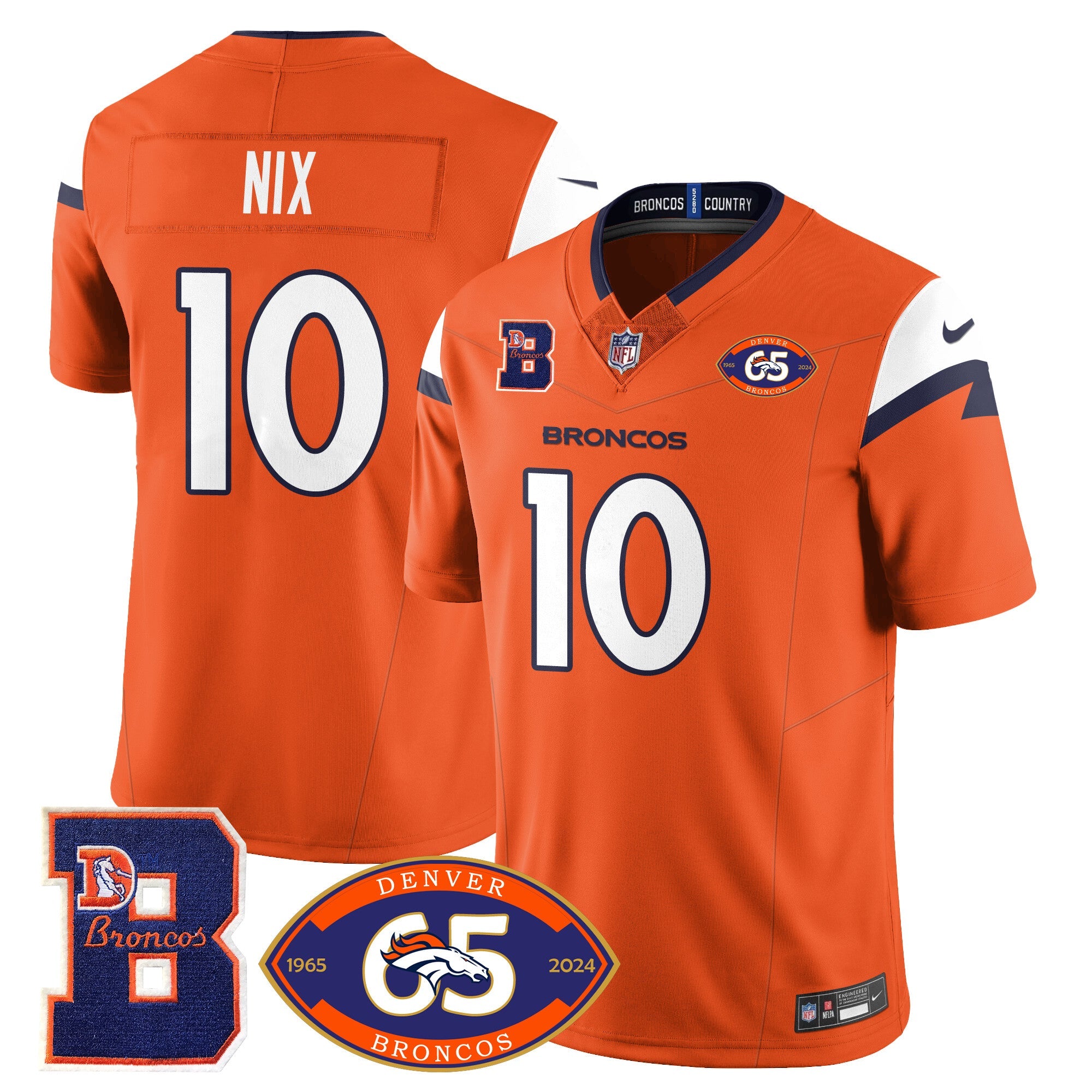 Broncos 1959-2024 Jersey – The Broncos Jersey – All Stitched – Bo Nix – 10 – Orange Jersey