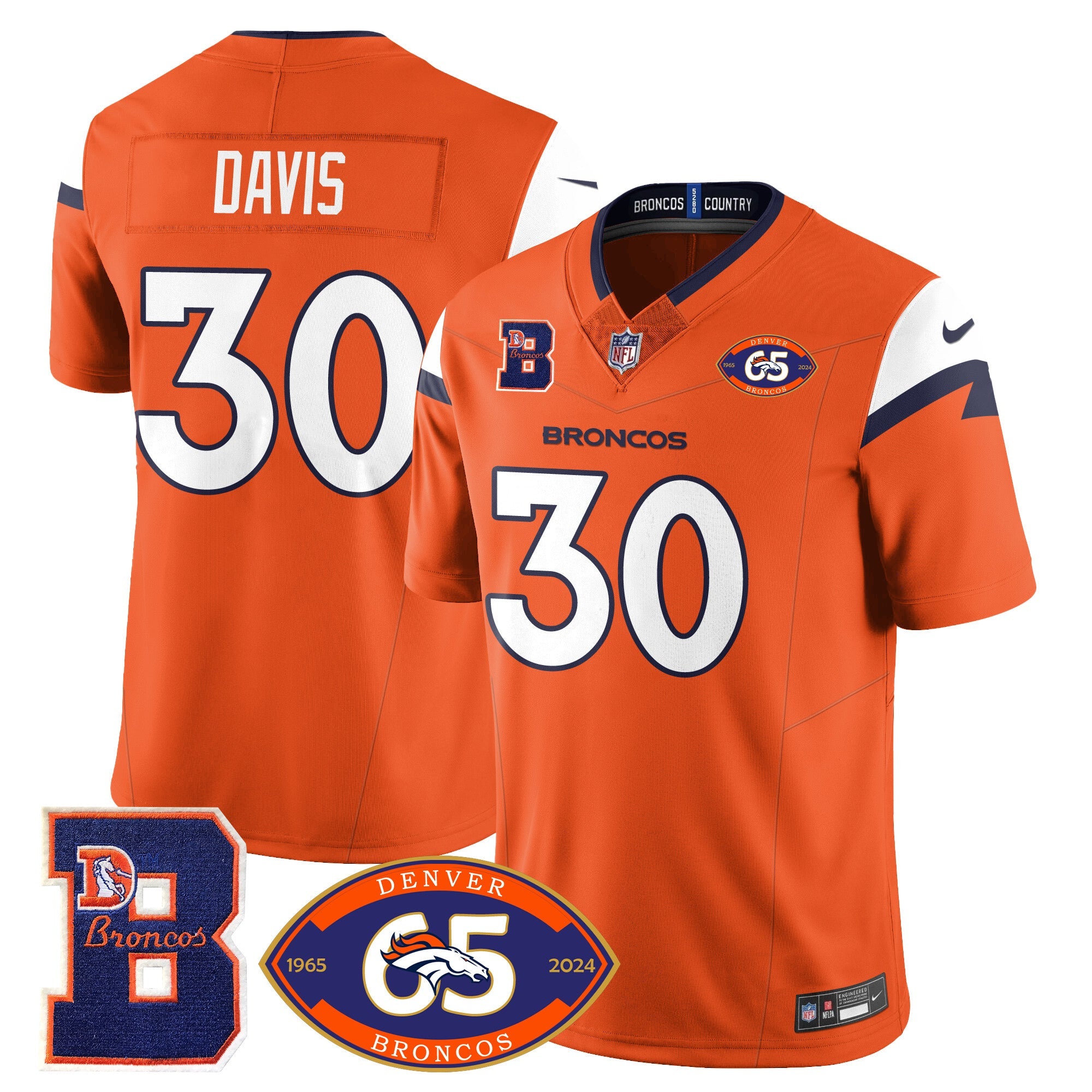 Broncos 1959-2024 Jersey – The Broncos Jersey – All Stitched – Terrell Davis – 30 – Orange Jersey