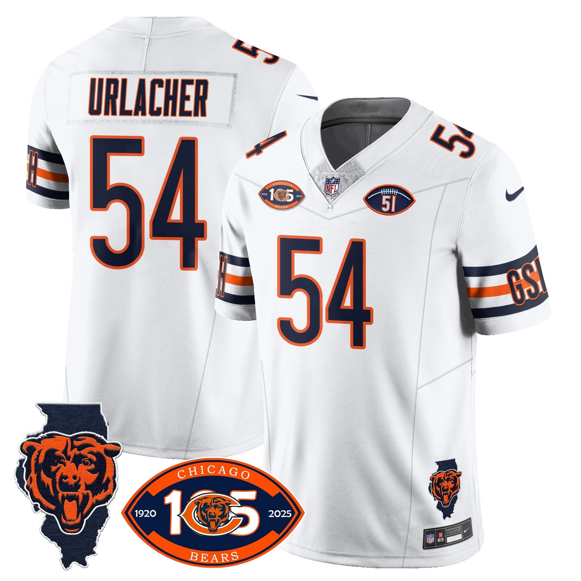 Bears 1920-2025 – The Bears Jersey – All Stitched – Brian Urlacher – 54 – White Jersey