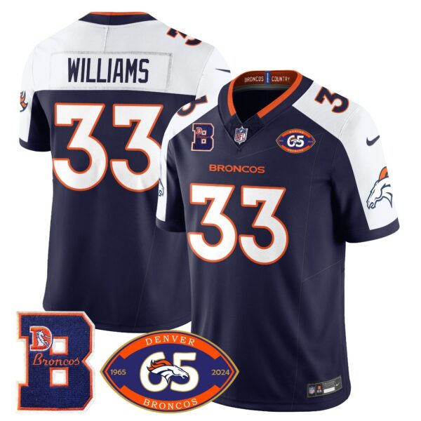 Broncos 1959-2024 Jersey – The Broncos Jersey – All Stitched – Javonte Williams – 33 – Navy Alternate Jersey