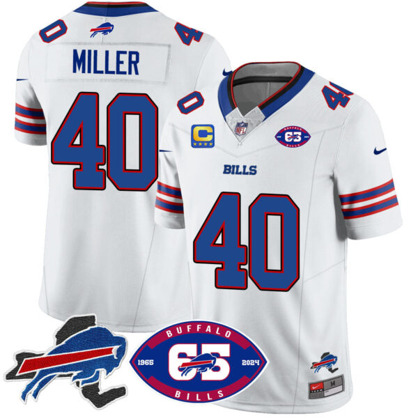 Bills 1959 – 2024 – The Bills Jersey – All Stitched – Von Miller – 40 – White Jersey