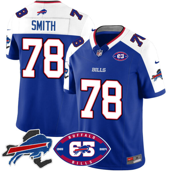 Bills 1959 – 2024 – The Bills Jersey – All Stitched – Bruce Smith – 78 – Royal Alternate Jersey