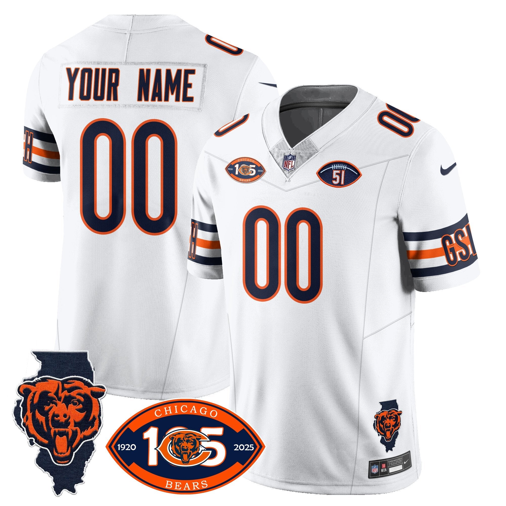 Custom Bears 1920-2025 – The Bears Jersey – All Stitched – White Jersey