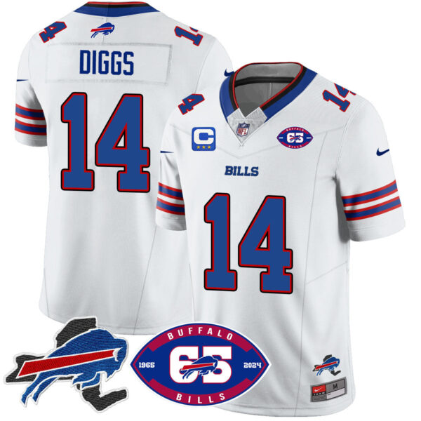 Bills 1959 – 2024 – The Bills Jersey – All Stitched – Stefon Diggs – 14 – White Jersey