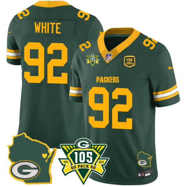 Packers 1919-2024 – The Packers Jersey – All Stitched – Reggie White – 92 – Green Jersey