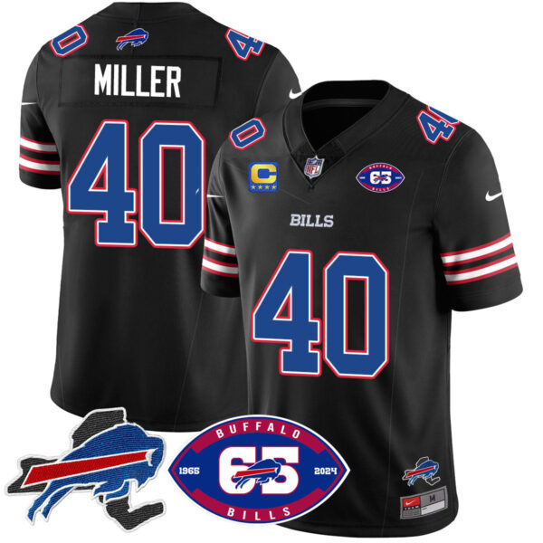Bills 1959 – 2024 – The Bills Jersey – All Stitched – Von Miller – 40 – Black Jersey