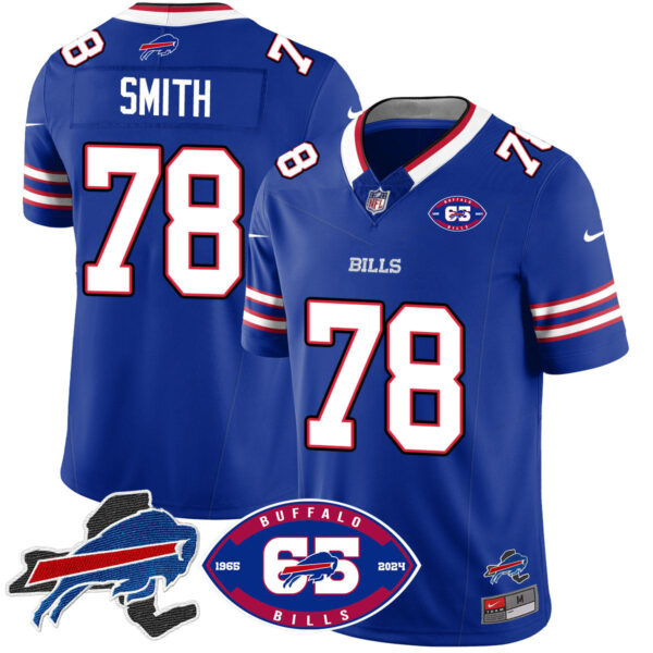 Bills 1959 – 2024 – The Bills Jersey – All Stitched – Bruce Smith – 78 – Royal Jersey