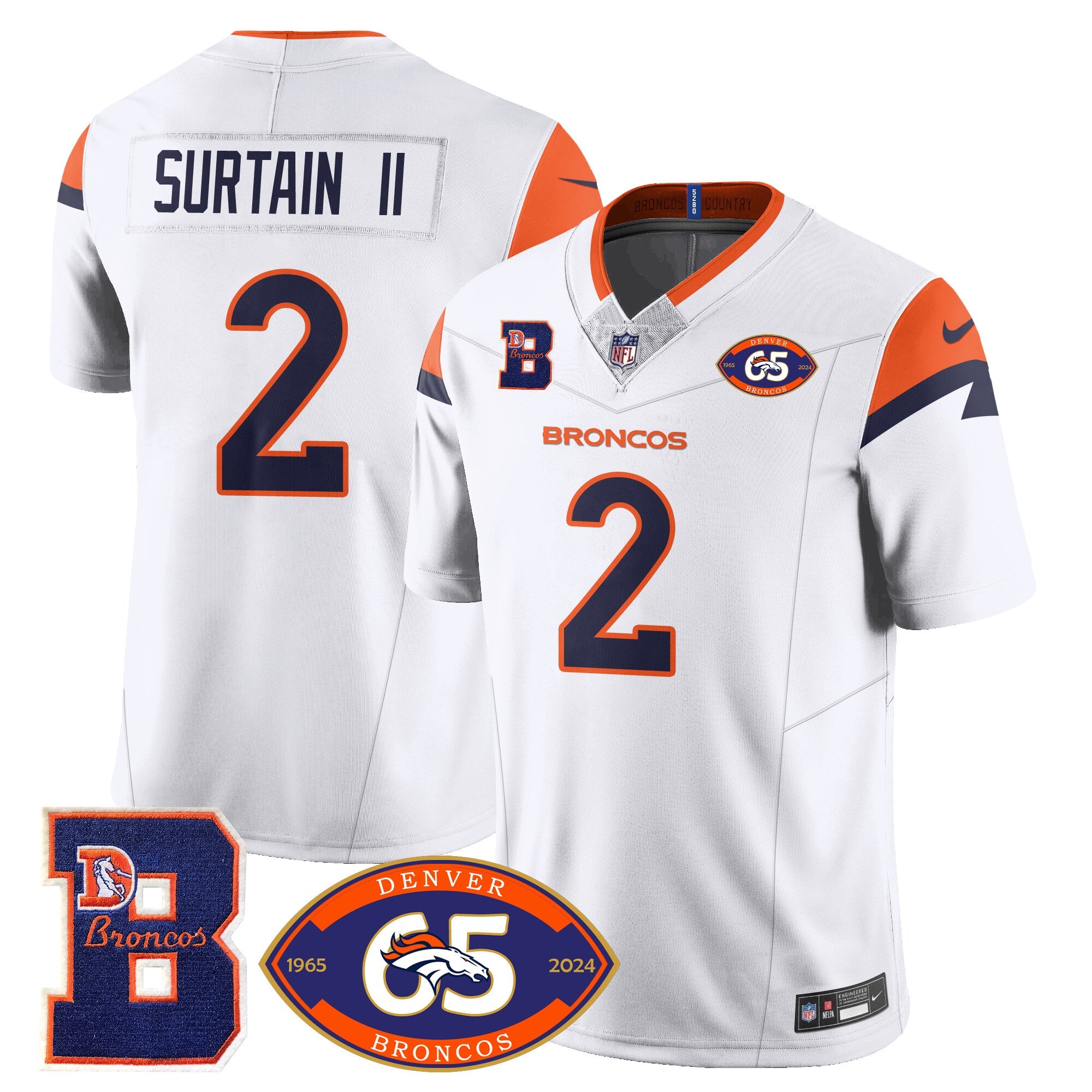 Broncos 1959-2024 Jersey – The Broncos Jersey – All Stitched – Patrick Surtain II – 2 – White Jersey