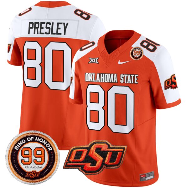 Oklahoma State Cowboys Leslie O’neal Patch Vapor Limited Jersey – All Stitched – Orange Alternate – Brennan Presley Jersey