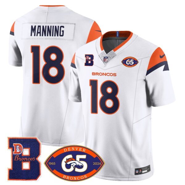 Broncos 1959-2024 Jersey – The Broncos Jersey – All Stitched – Peyton Manning – 18 – White Jersey