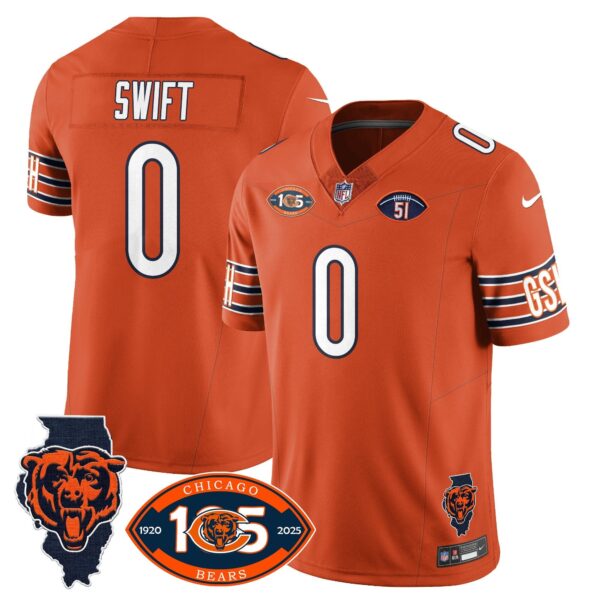 Bears 1920-2025 – The Bears Jersey – All Stitched – D’Andre Swift – 0 – Orange Jersey