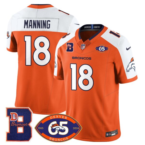 Broncos 1959-2024 Jersey – The Broncos Jersey – All Stitched – Peyton Manning – 18 – Orange Alternate Jersey
