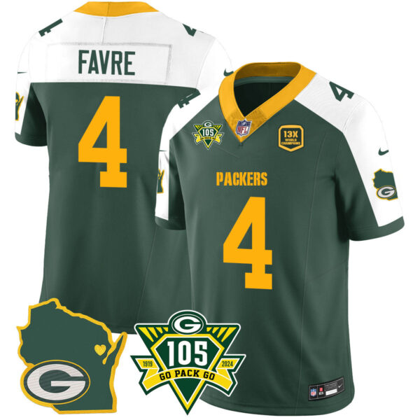 Packers 1919-2024 – The Packers Jersey – All Stitched – Brett Favre – 4 – Alternate Jersey