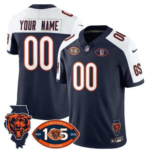 Custom Bears 1920-2025 – The Bears Jersey – All Stitched – Navy Alternate Jersey