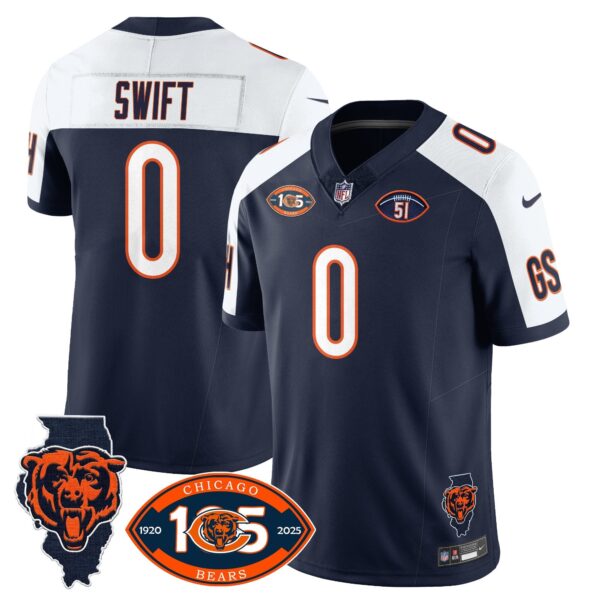 Bears 1920-2025 – The Bears Jersey – All Stitched – D’Andre Swift – 0 – Navy Alternate Jersey
