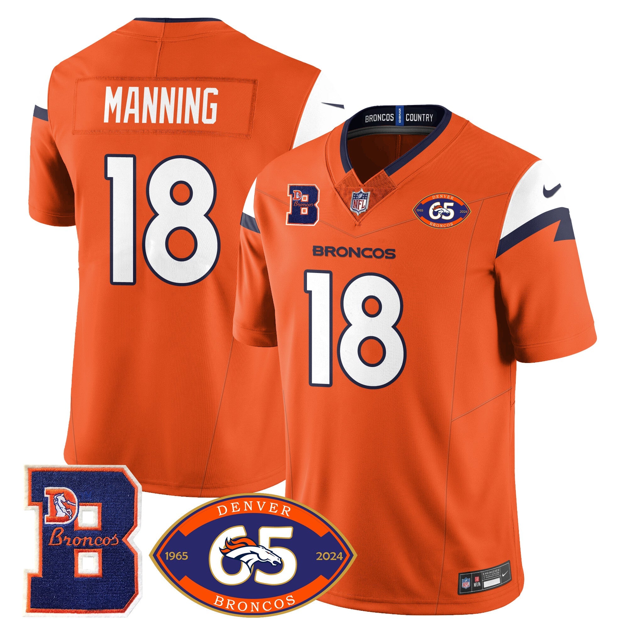 Broncos 1959-2024 Jersey – The Broncos Jersey – All Stitched – Peyton Manning – 18 – Orange Jersey