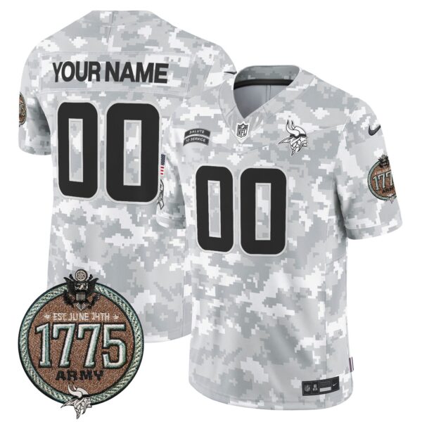 Vikings 2024 Salute to Service Establishment Year Patch Vapor Limited Custom Jersey – All Stitched – Men – Army Jersey