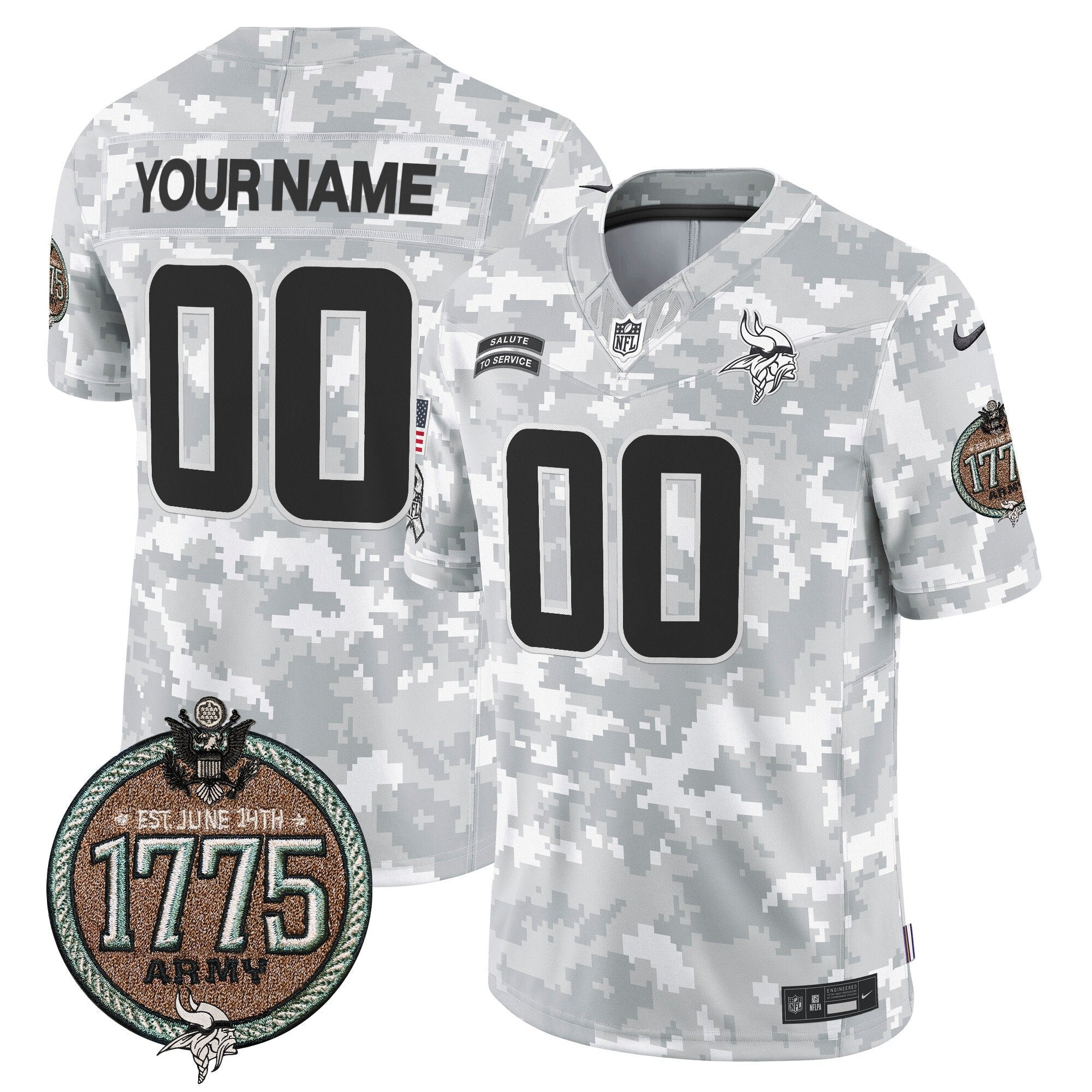 Vikings 2024 Salute to Service Establishment Year Patch Vapor Limited Custom Jersey – All Stitched – Men – Army Jersey