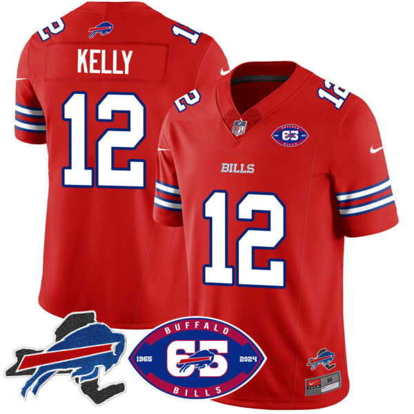 Bills 1959 – 2024 – The Bills Jersey – All Stitched – Jim Kelly – 12 – Red Jersey