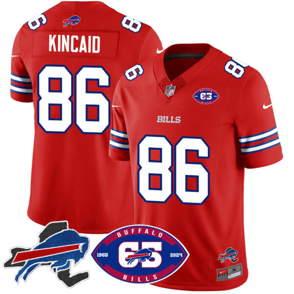 Bills 1959 – 2024 – The Bills Jersey – All Stitched – Dalton Kincaid – 86 – Red Jersey