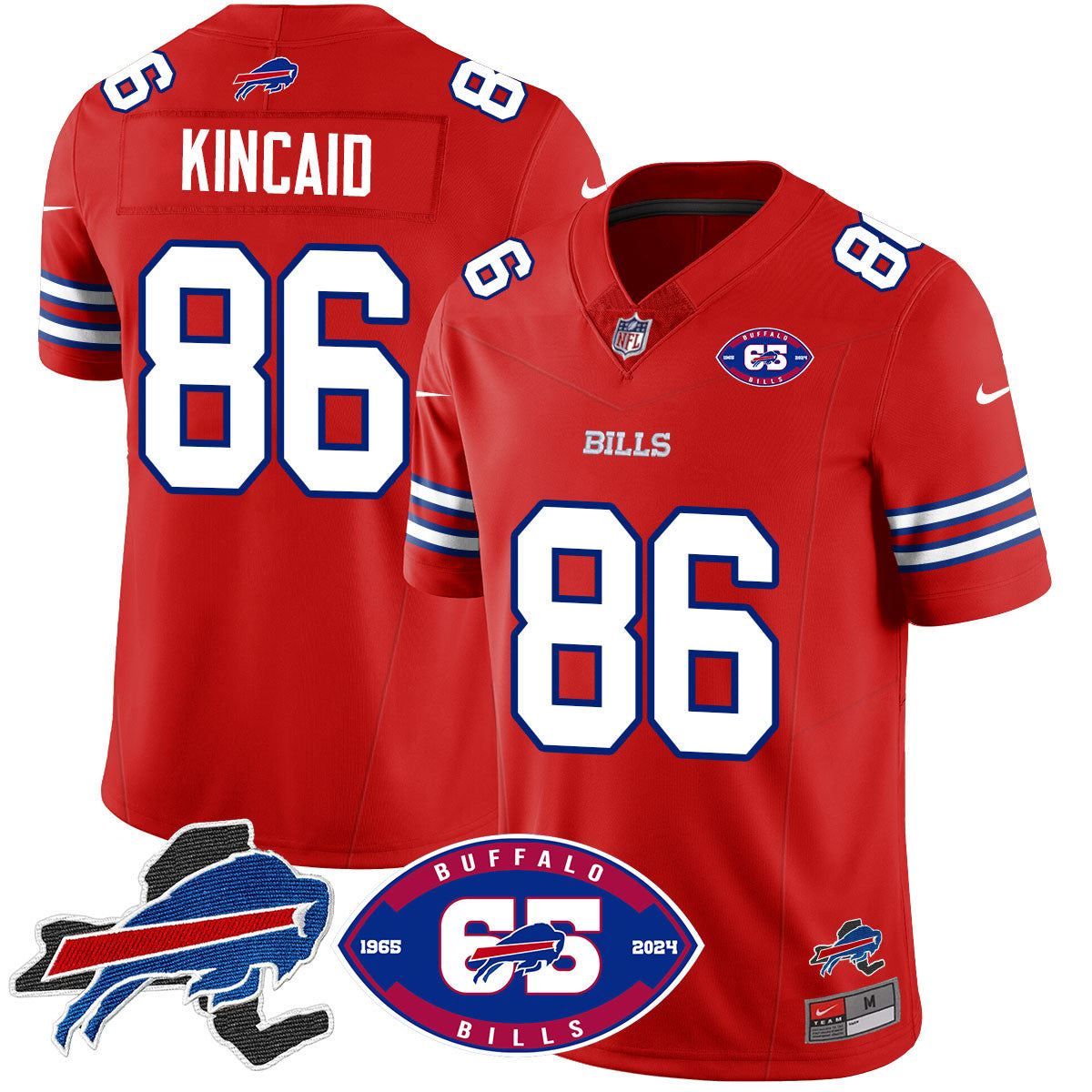 Bills 1959 – 2024 – The Bills Jersey – All Stitched – Dalton Kincaid – 86 – Red Jersey