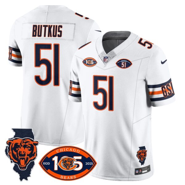 Bears 1920-2025 – The Bears Jersey – All Stitched – Dick Butkus – 51 – White Jersey