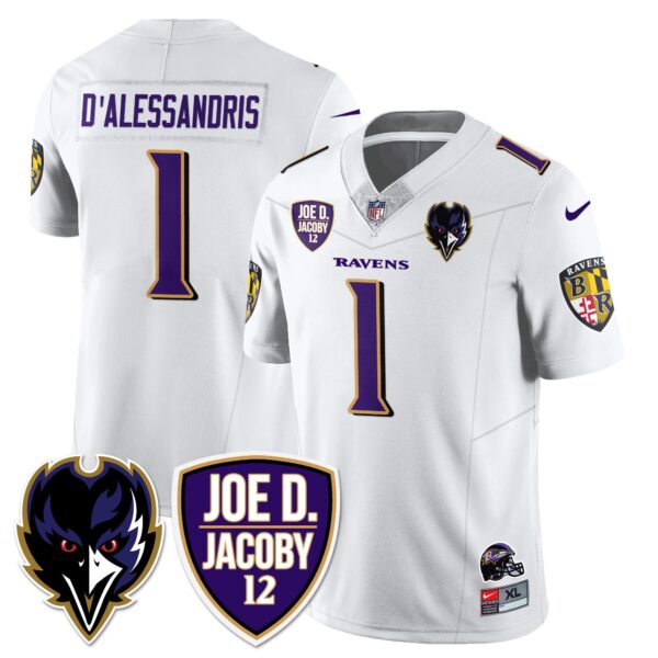 Ravens Purple Rising 2024 Vapor Limited Jersey – All Stitched – White – Joe D’Alessandris Jersey
