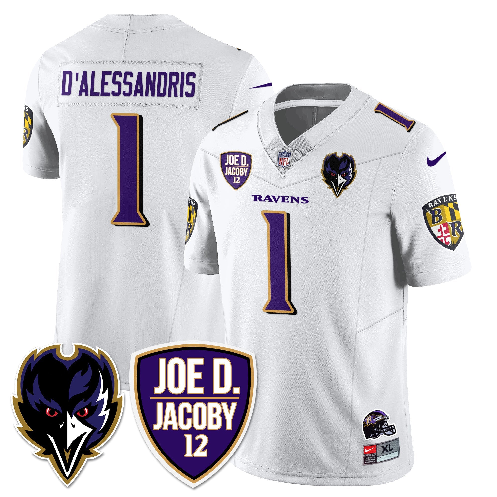Ravens Purple Rising 2024 Vapor Limited Jersey – All Stitched – White – Joe D’Alessandris Jersey