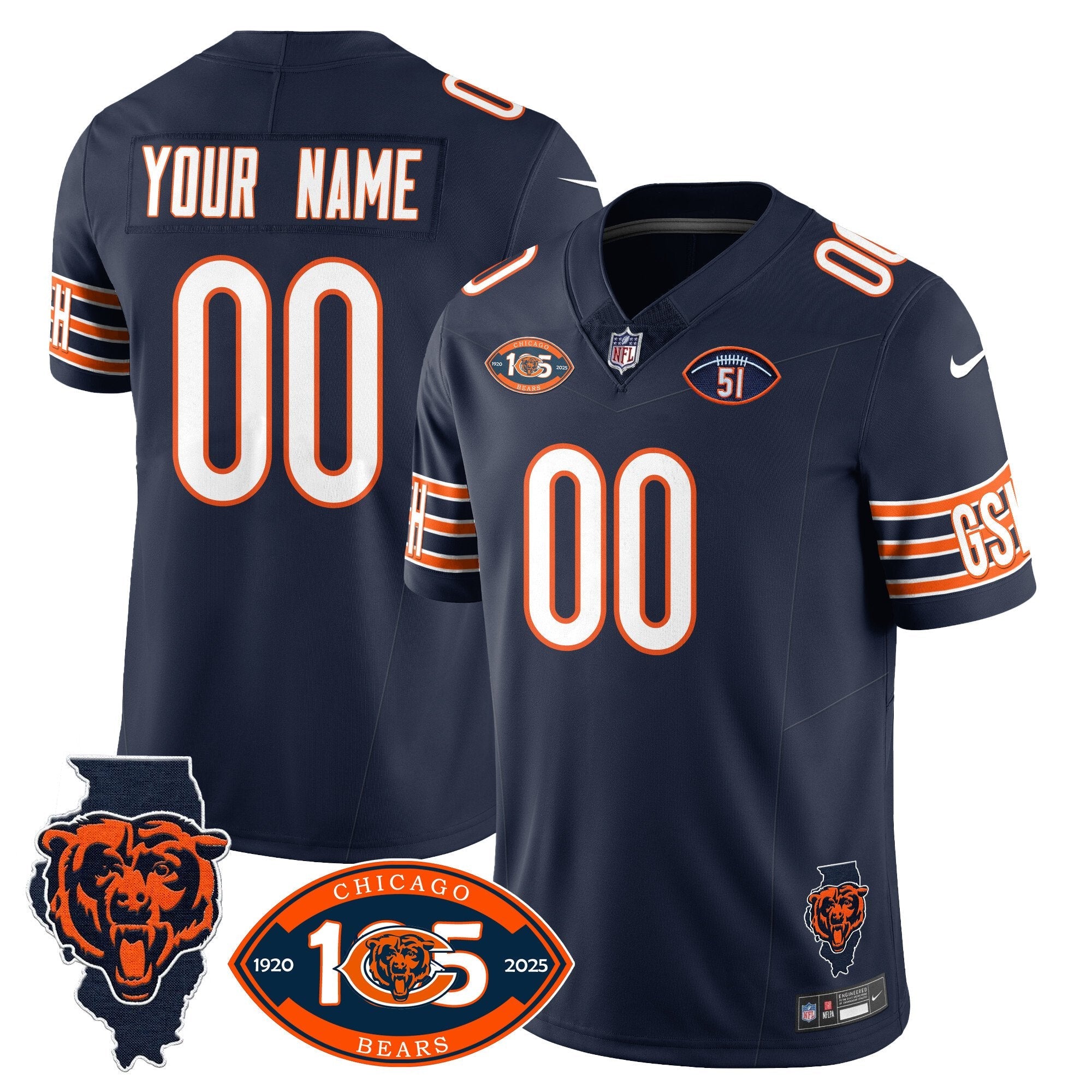 Custom Bears 1920-2025 – The Bears Jersey – All Stitched – Navy Jersey