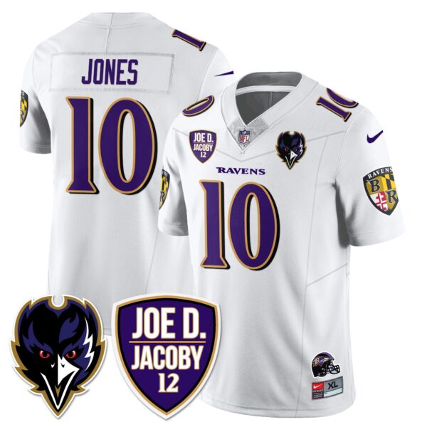 Ravens Purple Rising 2024 Vapor Limited Jersey – All Stitched – White – Emory Jones Jersey