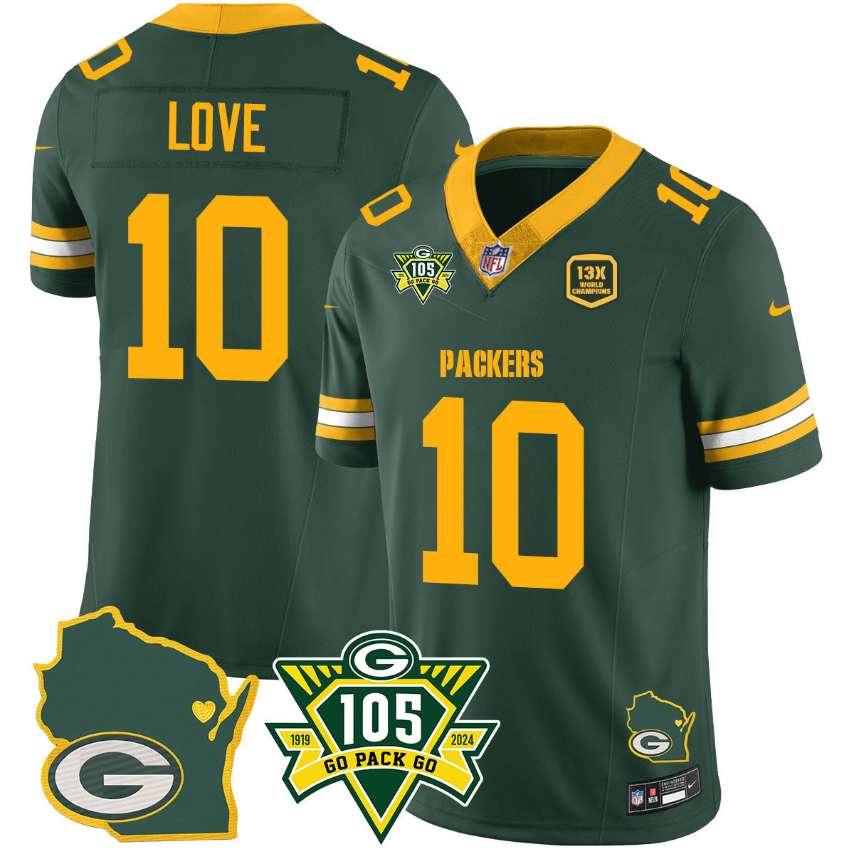 Packers 1919-2024 – The Packers Jersey – All Stitched – Jordan Love – 10 – Green Jersey
